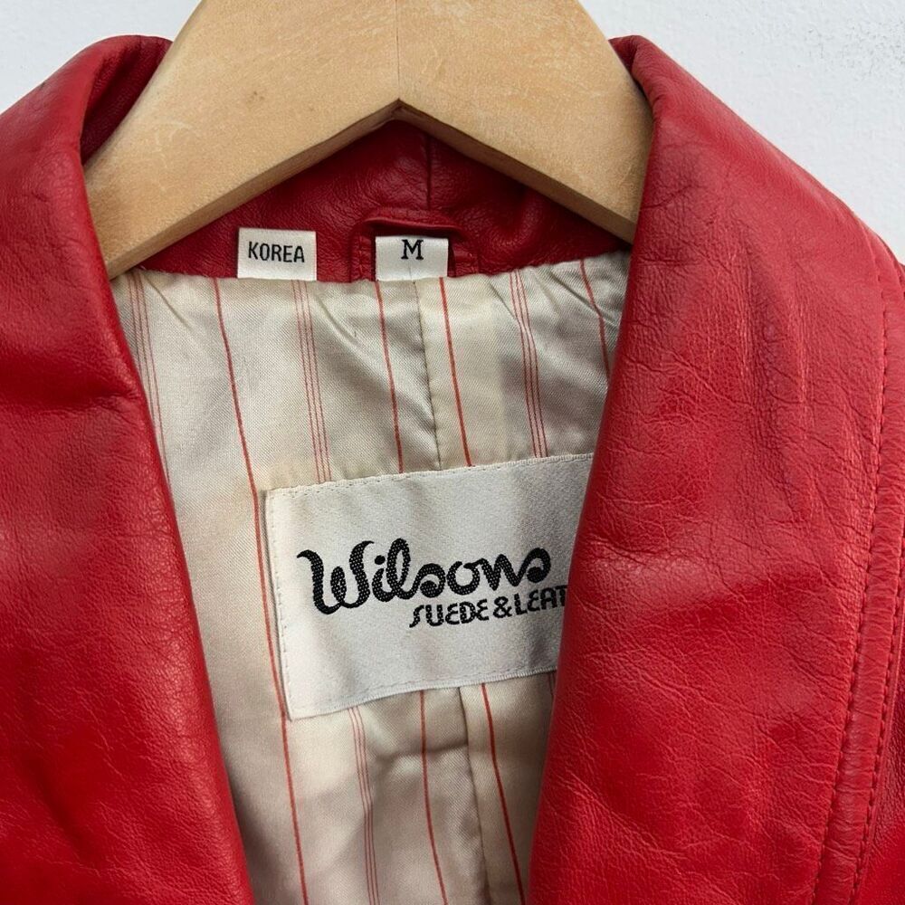 Wilsons Leather Women’s Bright Red Vintage 80s Double Breasted Leather Trench Co - Picture 5 of 16